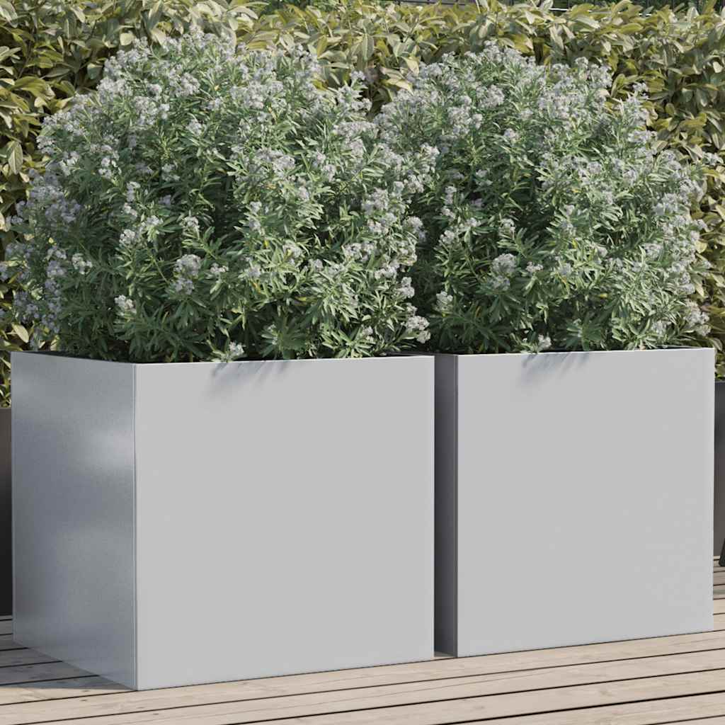 Plantenbakken 2 st 49x47x46 cm gegalvaniseerd staal zilverkleur is nu te koop bij PeponiXL, paradijselijk wonen!