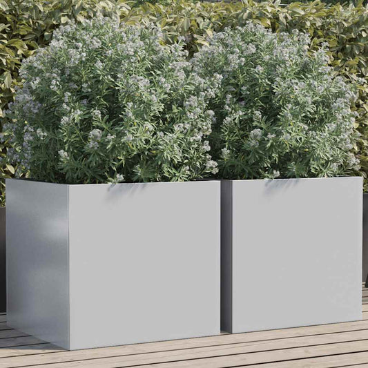 Plantenbakken 2 st 49x47x46 cm gegalvaniseerd staal zilverkleur is nu te koop bij PeponiXL, paradijselijk wonen!