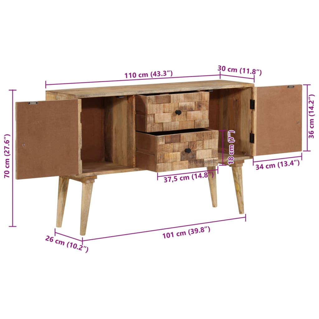Dressoir 110x30x70 cm massief mangohout is nu te koop bij PeponiXL, paradijselijk wonen!
