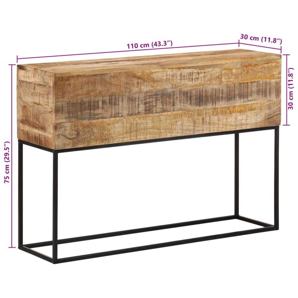 Wandtafel 110x30x75 cm massief ruw mangohout en ijzer is nu te koop bij PeponiXL, paradijselijk wonen!