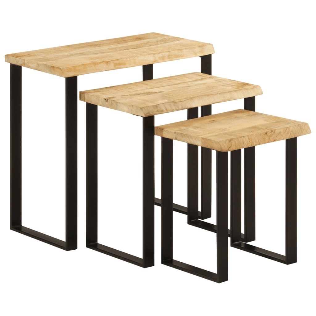 Tafeltjesset 3 st met natuurlijke rand massief mangohout is nu te koop bij PeponiXL, paradijselijk wonen!