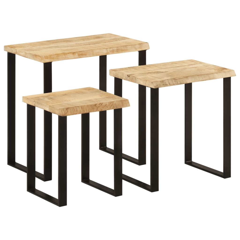Tafeltjesset 3 st met natuurlijke rand massief mangohout is nu te koop bij PeponiXL, paradijselijk wonen!