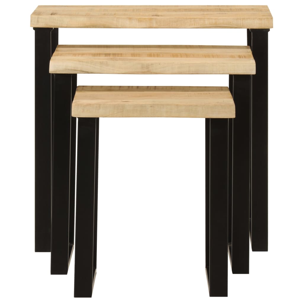 Tafeltjesset 3 st met natuurlijke rand massief mangohout is nu te koop bij PeponiXL, paradijselijk wonen!
