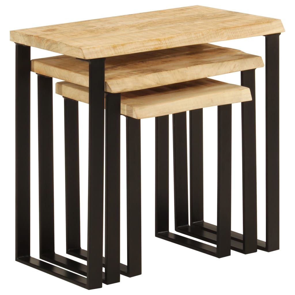 Tafeltjesset 3 st met natuurlijke rand massief mangohout is nu te koop bij PeponiXL, paradijselijk wonen!