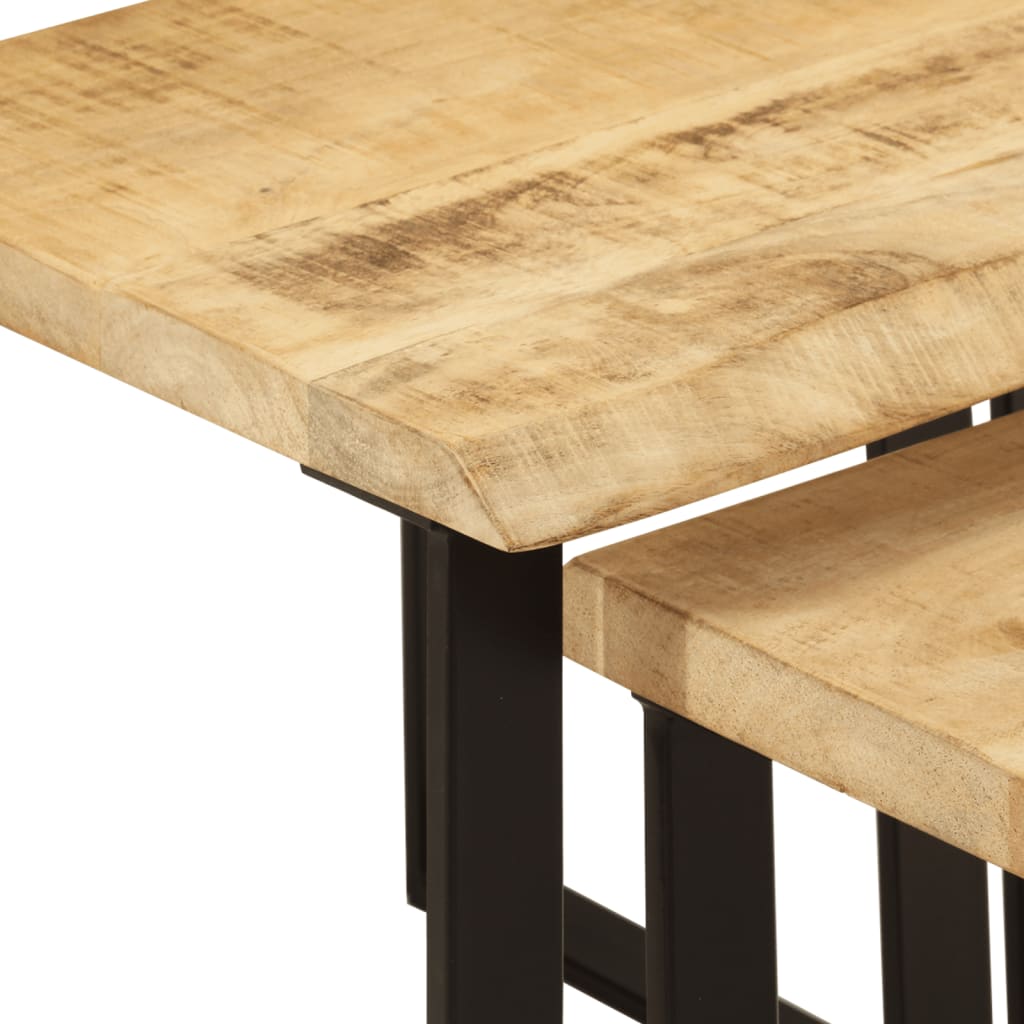 Tafeltjesset 3 st met natuurlijke rand massief mangohout is nu te koop bij PeponiXL, paradijselijk wonen!