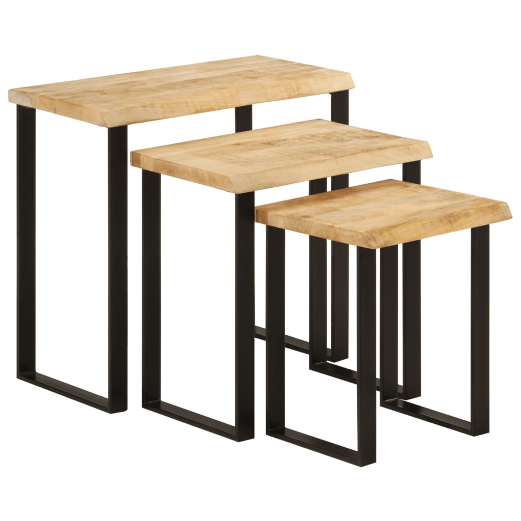 Tafeltjesset 3 st met natuurlijke rand massief mangohout is nu te koop bij PeponiXL, paradijselijk wonen!
