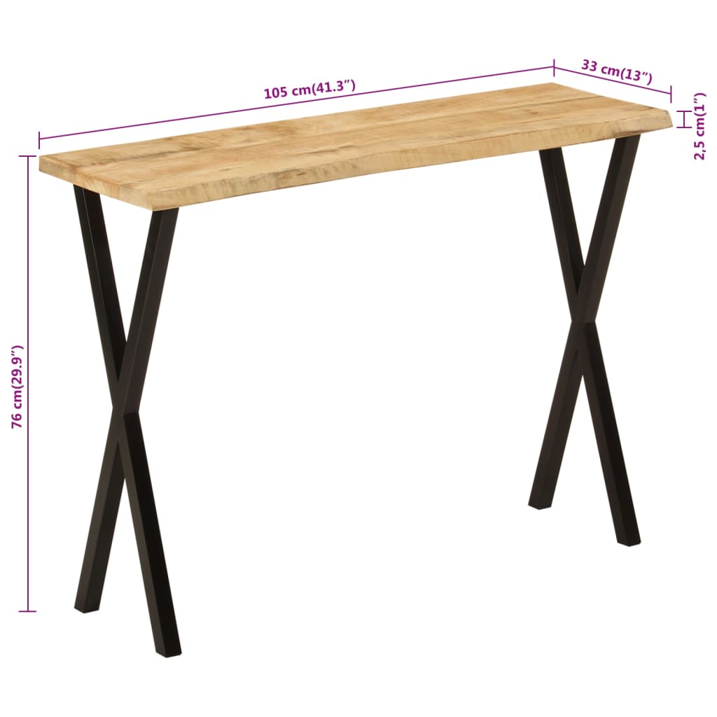 Wandtafel met natuurlijke rand 105x33x76 cm massief mangohout is nu te koop bij PeponiXL, paradijselijk wonen!