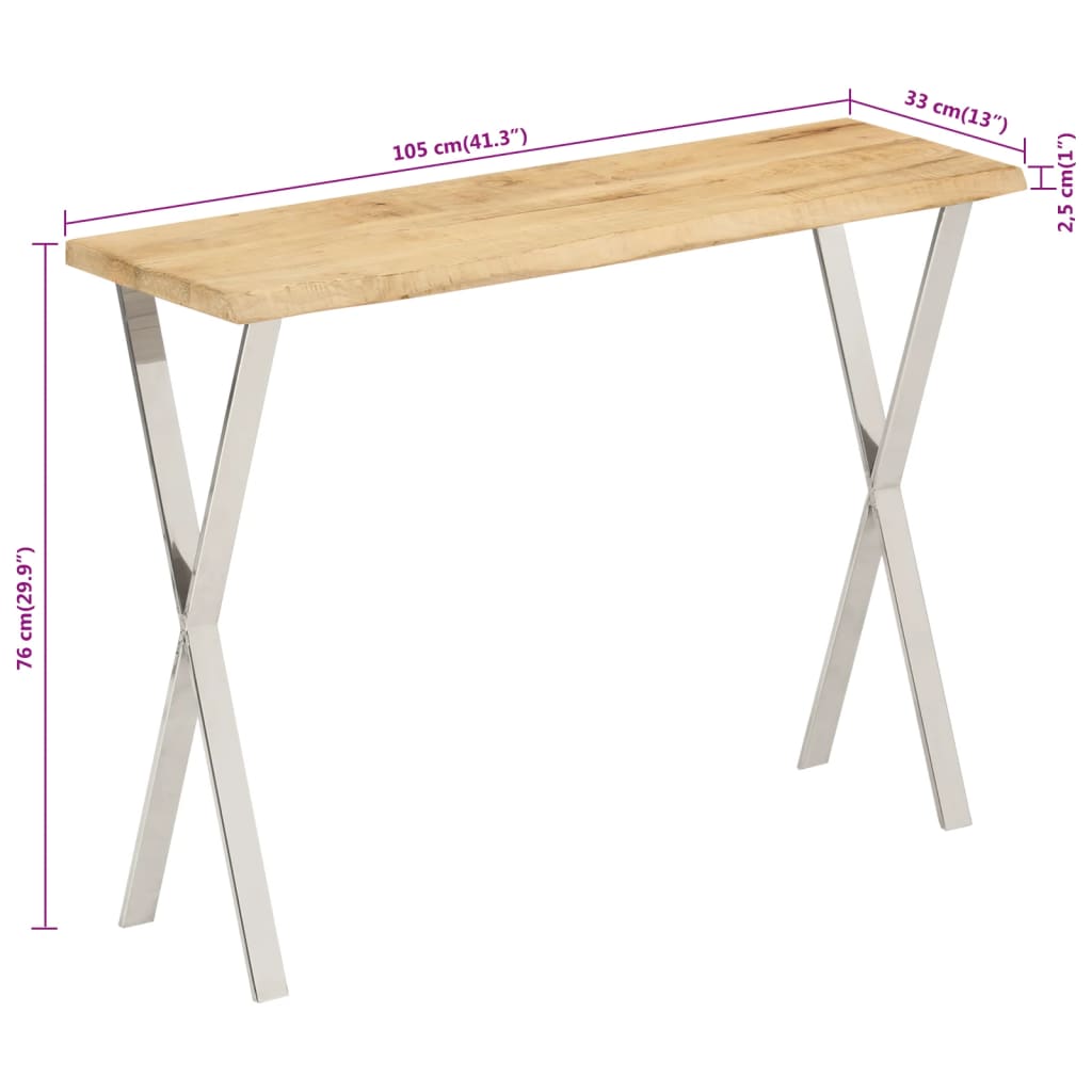 Wandtafel met natuurlijke rand 105x33x76 cm massief mangohout is nu te koop bij PeponiXL, paradijselijk wonen!