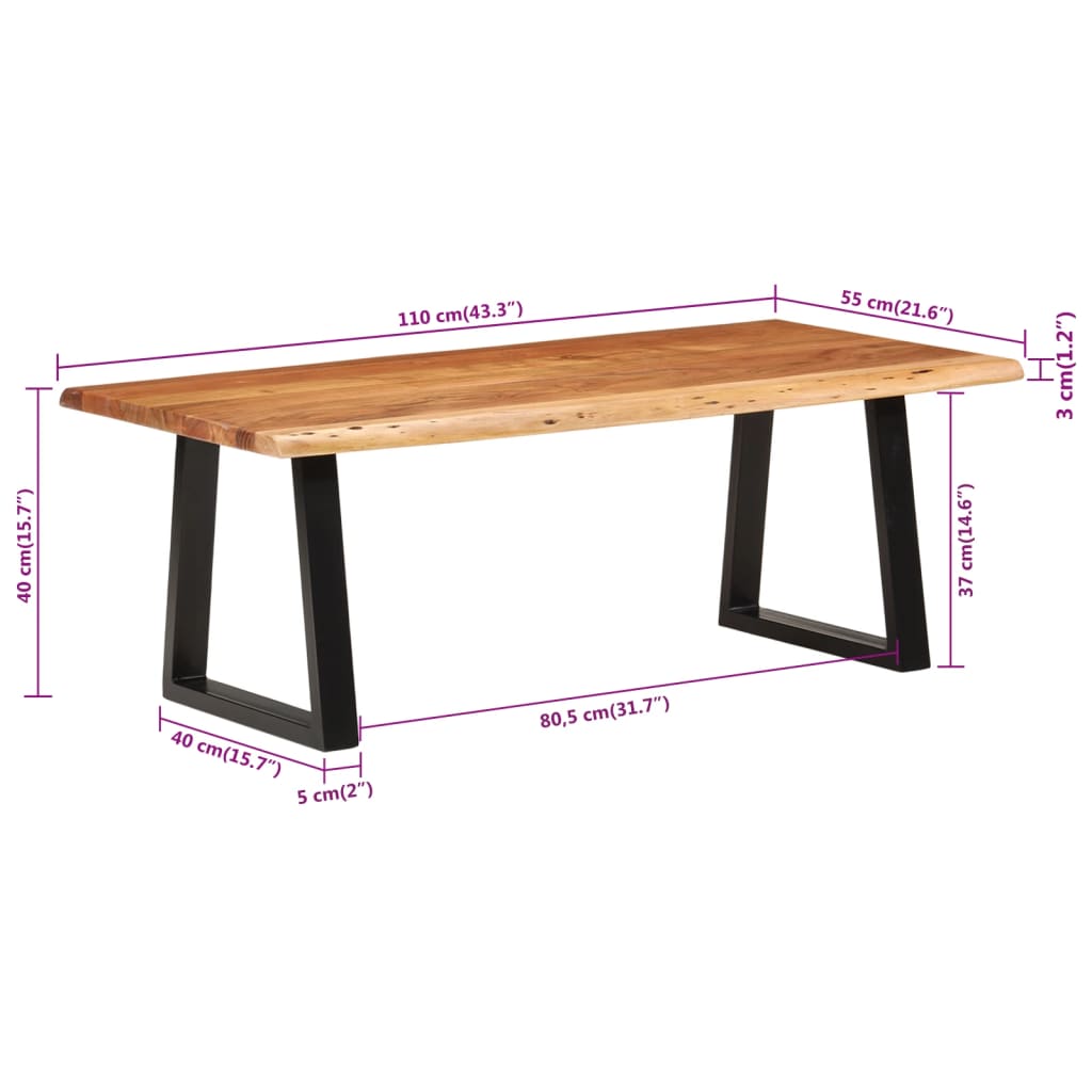 Salontafel 110x55x40 cm massief acaciahout is nu te koop bij PeponiXL, paradijselijk wonen!