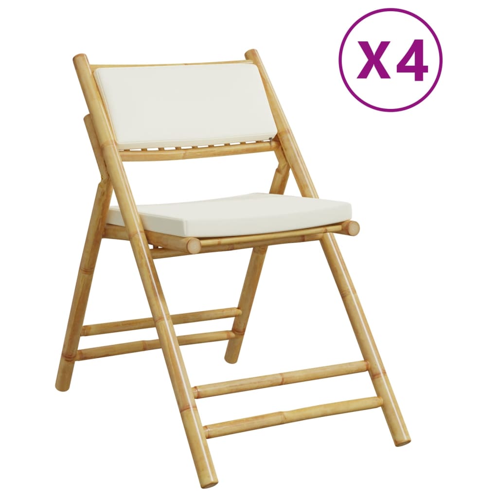 Bistrostoelen 4 st inklapbaar met kussens bamboe crèmewit is nu te koop bij PeponiXL, paradijselijk wonen!