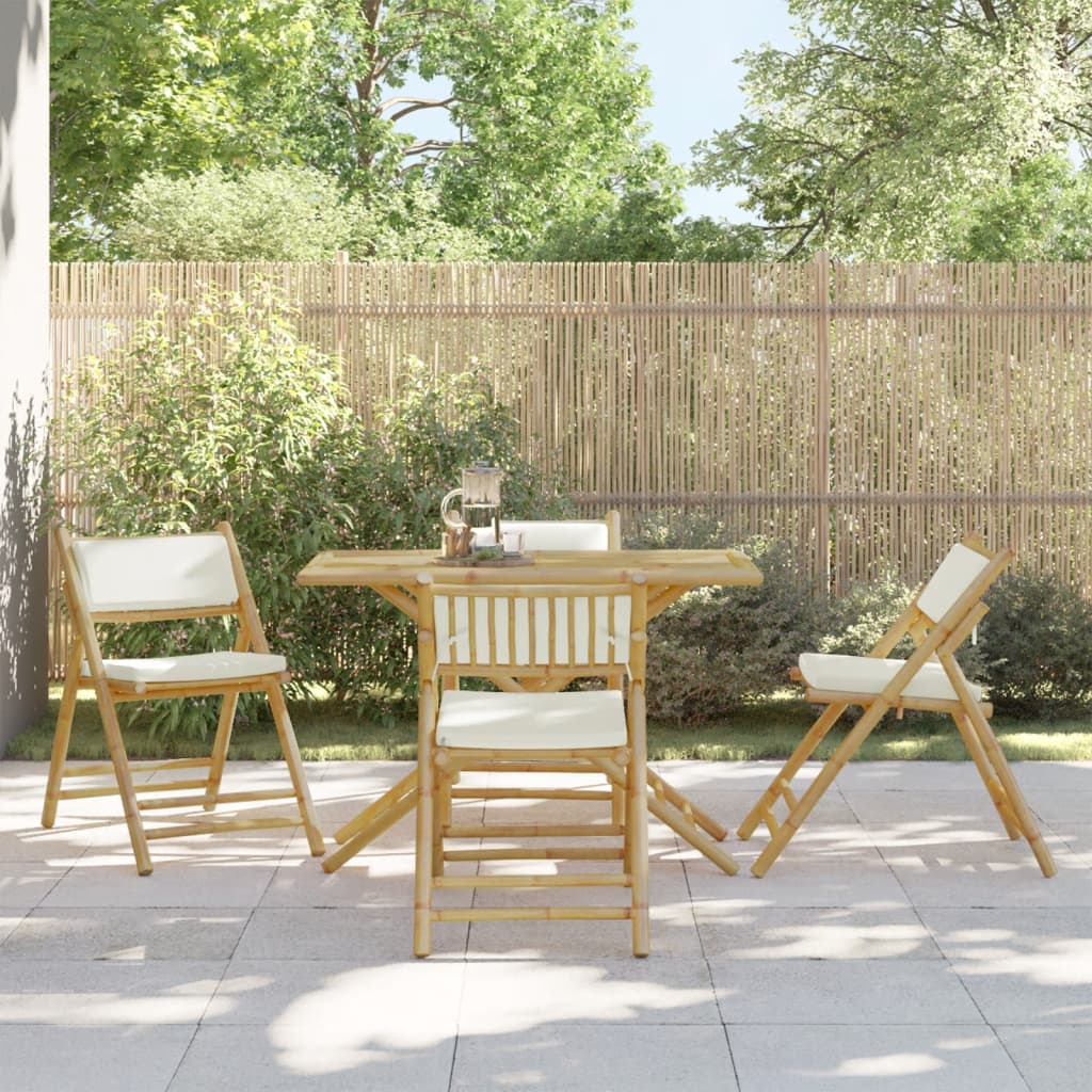 Bistrostoelen 4 st inklapbaar met kussens bamboe crèmewit is nu te koop bij PeponiXL, paradijselijk wonen!