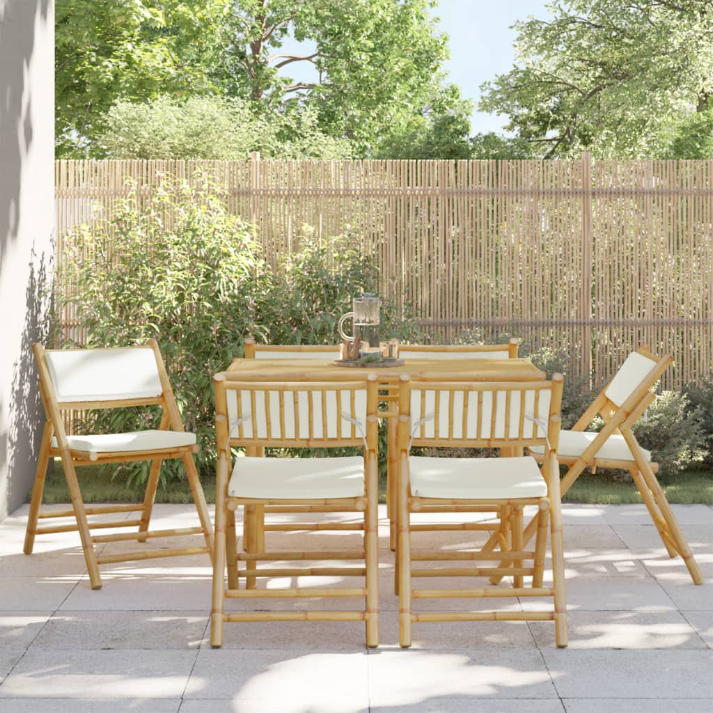 Bistrostoelen 6 st inklapbaar met kussens bamboe crèmewit is nu te koop bij PeponiXL, paradijselijk wonen!