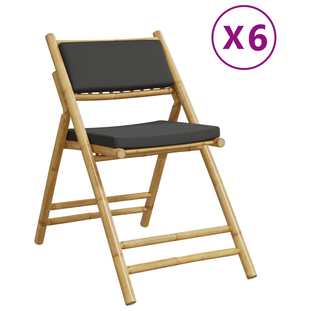 Bistroset 6 st inklapbaar met kussens bamboe donkergrijs is nu te koop bij PeponiXL, paradijselijk wonen!