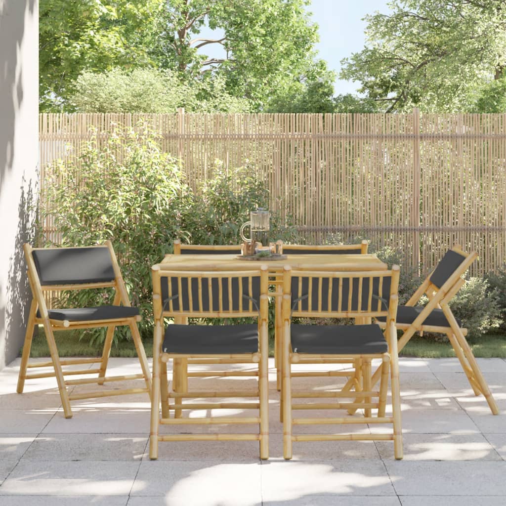 Bistroset 6 st inklapbaar met kussens bamboe donkergrijs is nu te koop bij PeponiXL, paradijselijk wonen!