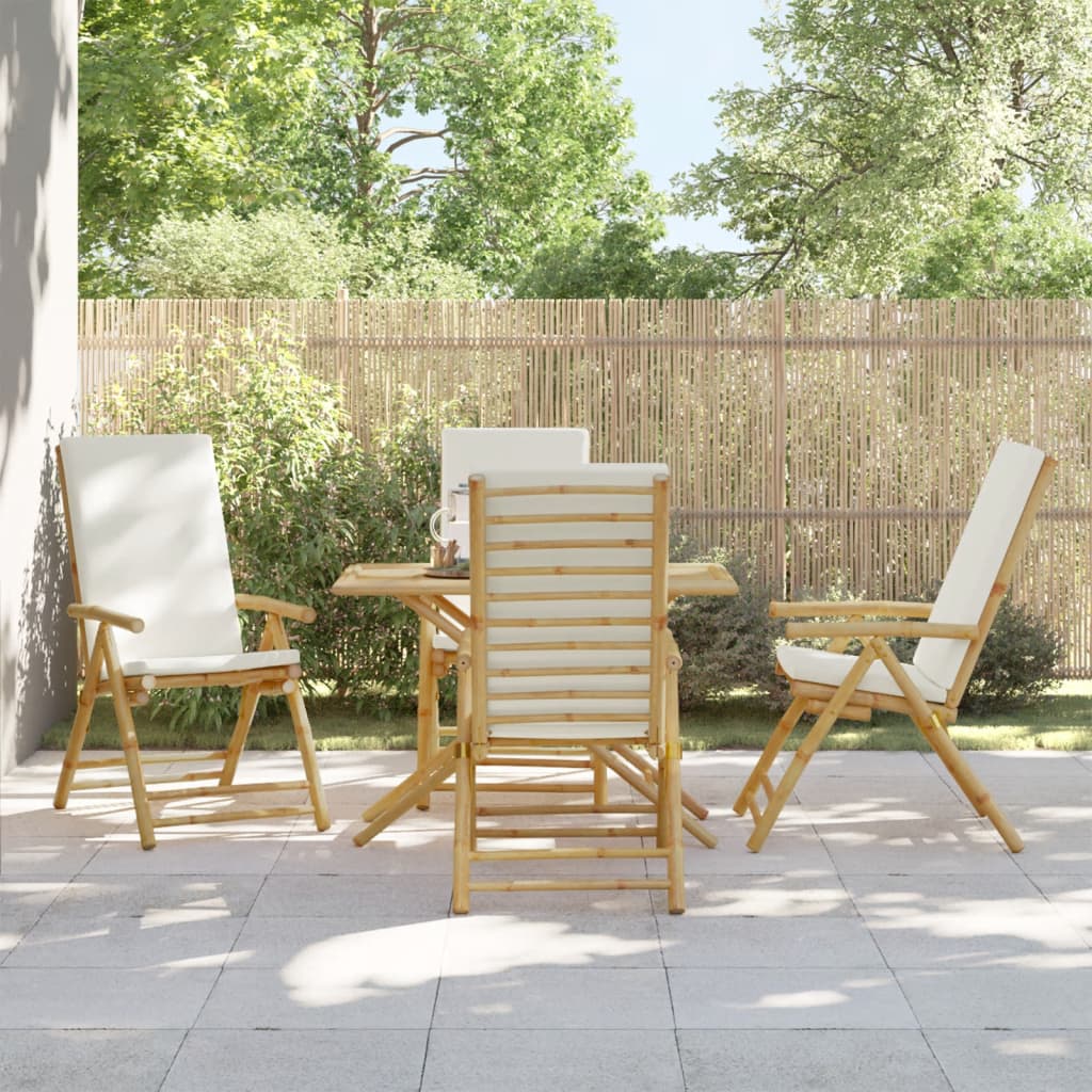 Tuinstoelen 4 st inklapbaar met kussens bamboe crèmewit is nu te koop bij PeponiXL, paradijselijk wonen!