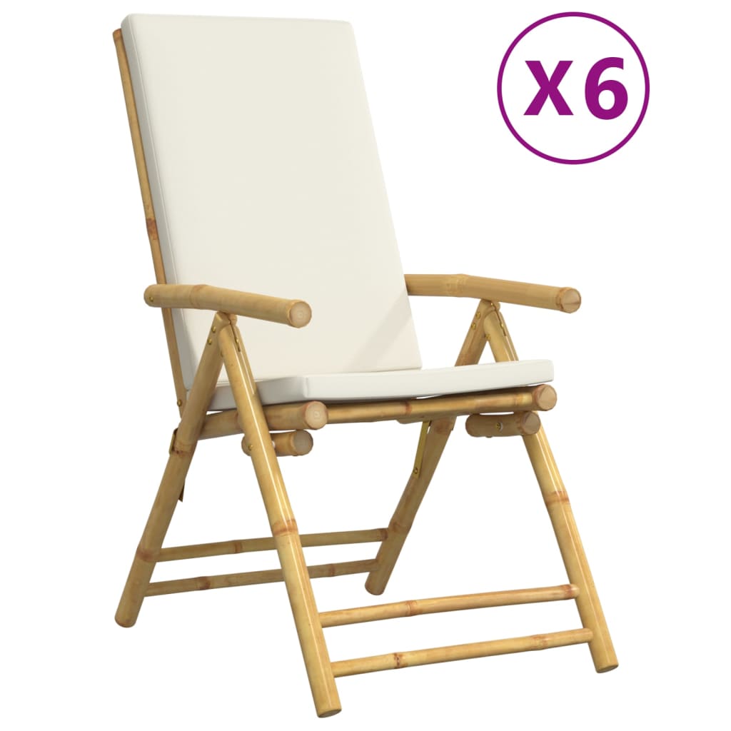 Tuinstoelen 6 st inklapbaar met kussens bamboe crèmewit is nu te koop bij PeponiXL, paradijselijk wonen!