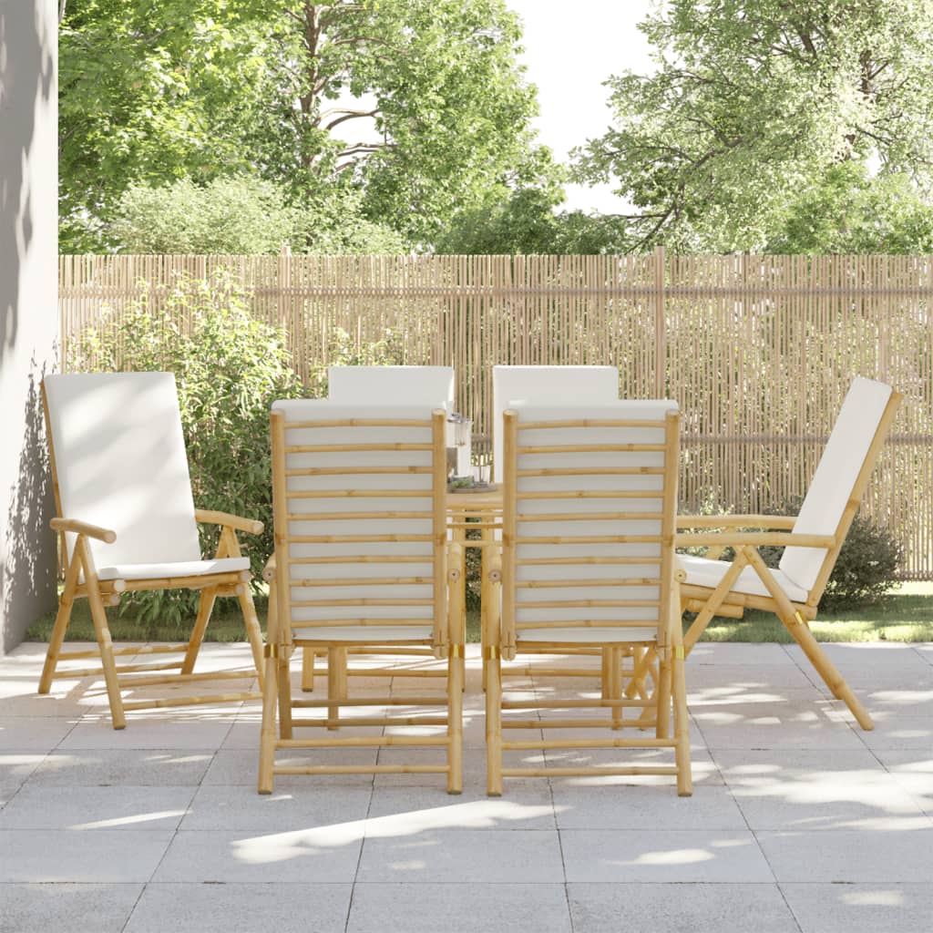 Tuinstoelen 6 st inklapbaar met kussens bamboe crèmewit is nu te koop bij PeponiXL, paradijselijk wonen!