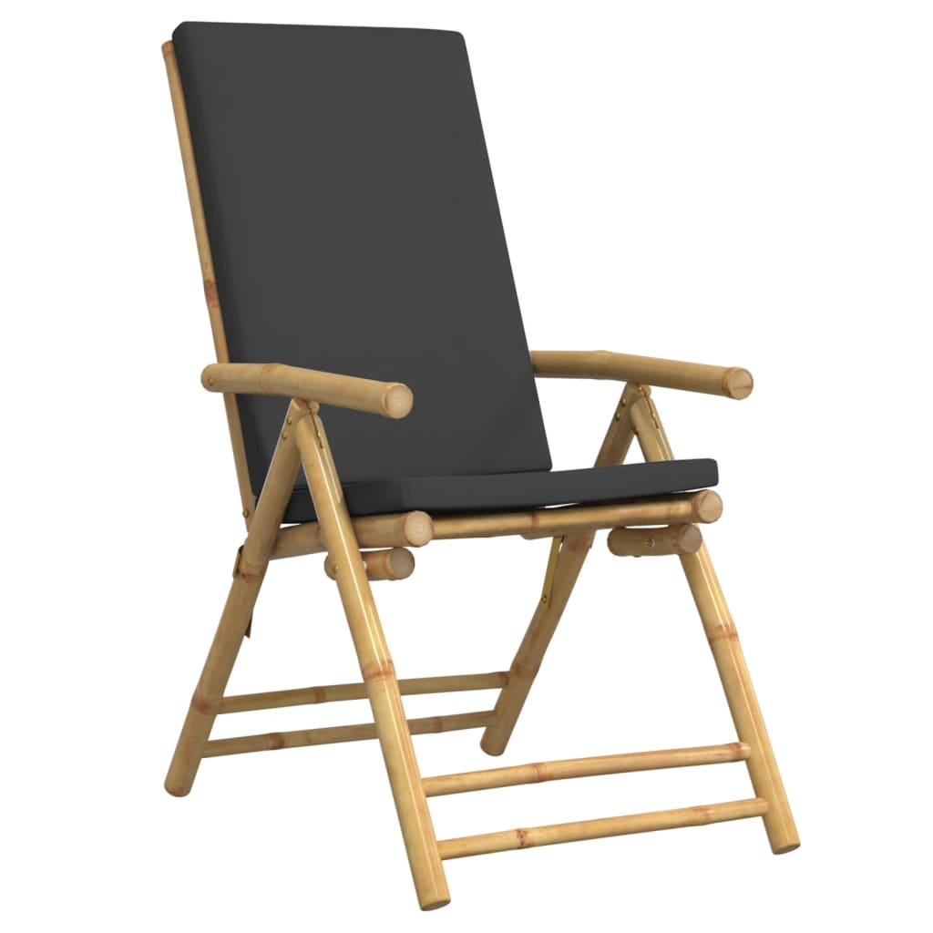 Tuinstoelen 4 st inklapbaar met kussens bamboe donkergrijs is nu te koop bij PeponiXL, paradijselijk wonen!