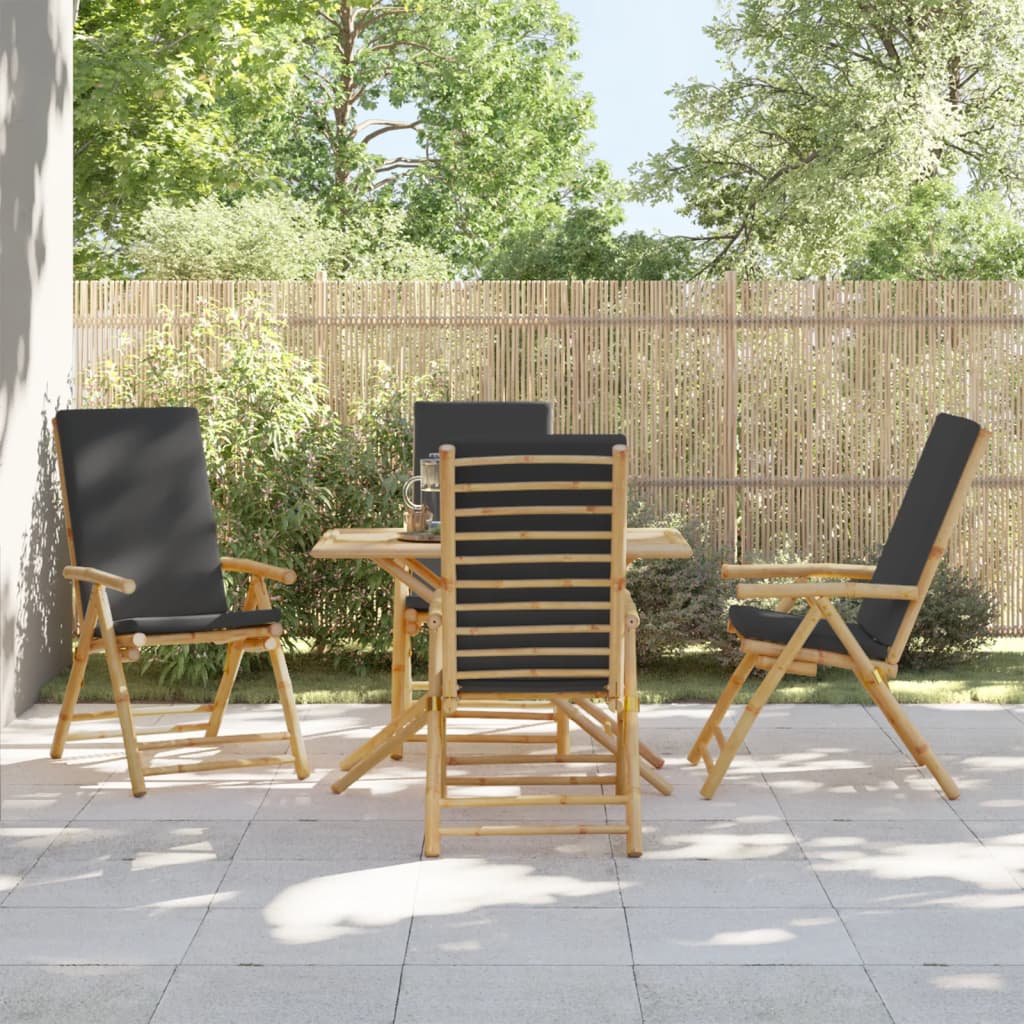 Tuinstoelen 4 st inklapbaar met kussens bamboe donkergrijs is nu te koop bij PeponiXL, paradijselijk wonen!