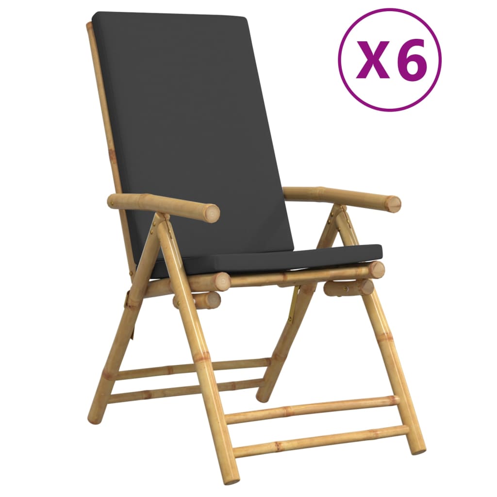 Tuinstoelen 6 st inklapbaar met kussens bamboe donkergrijs is nu te koop bij PeponiXL, paradijselijk wonen!