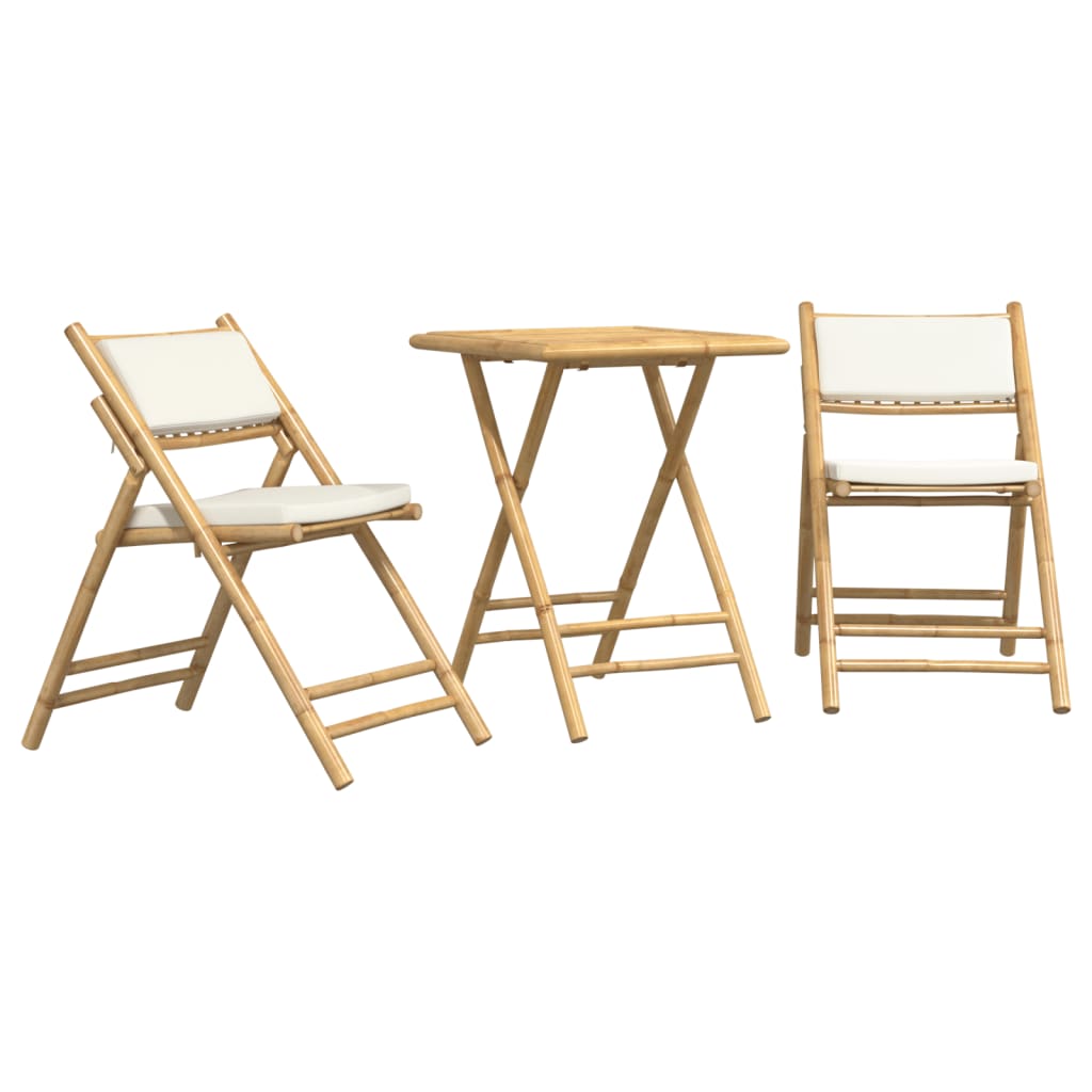 3-delige Bistroset inklapbaar met kussens bamboe crèmewit is nu te koop bij PeponiXL, paradijselijk wonen!