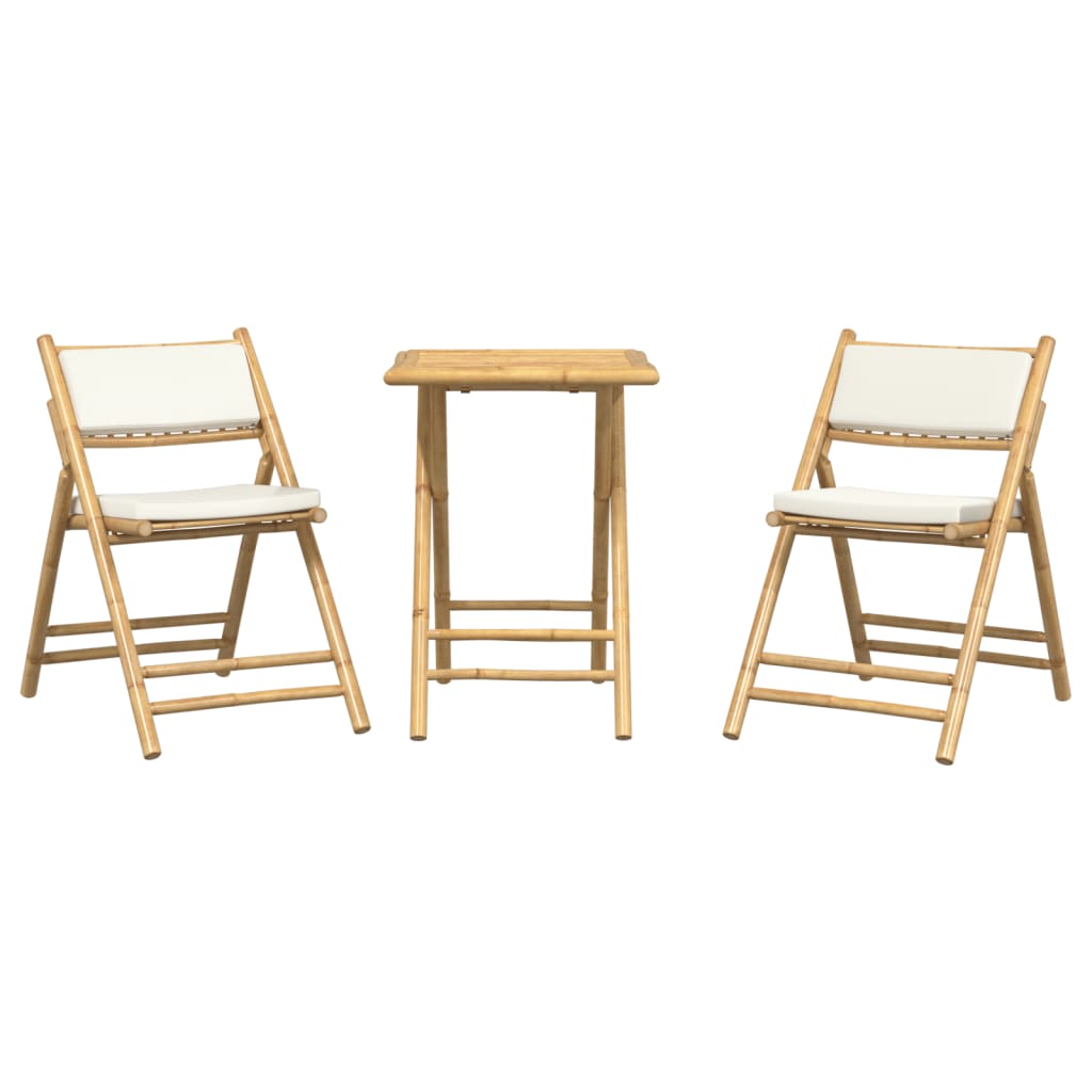 3-delige Bistroset inklapbaar met kussens bamboe crèmewit is nu te koop bij PeponiXL, paradijselijk wonen!