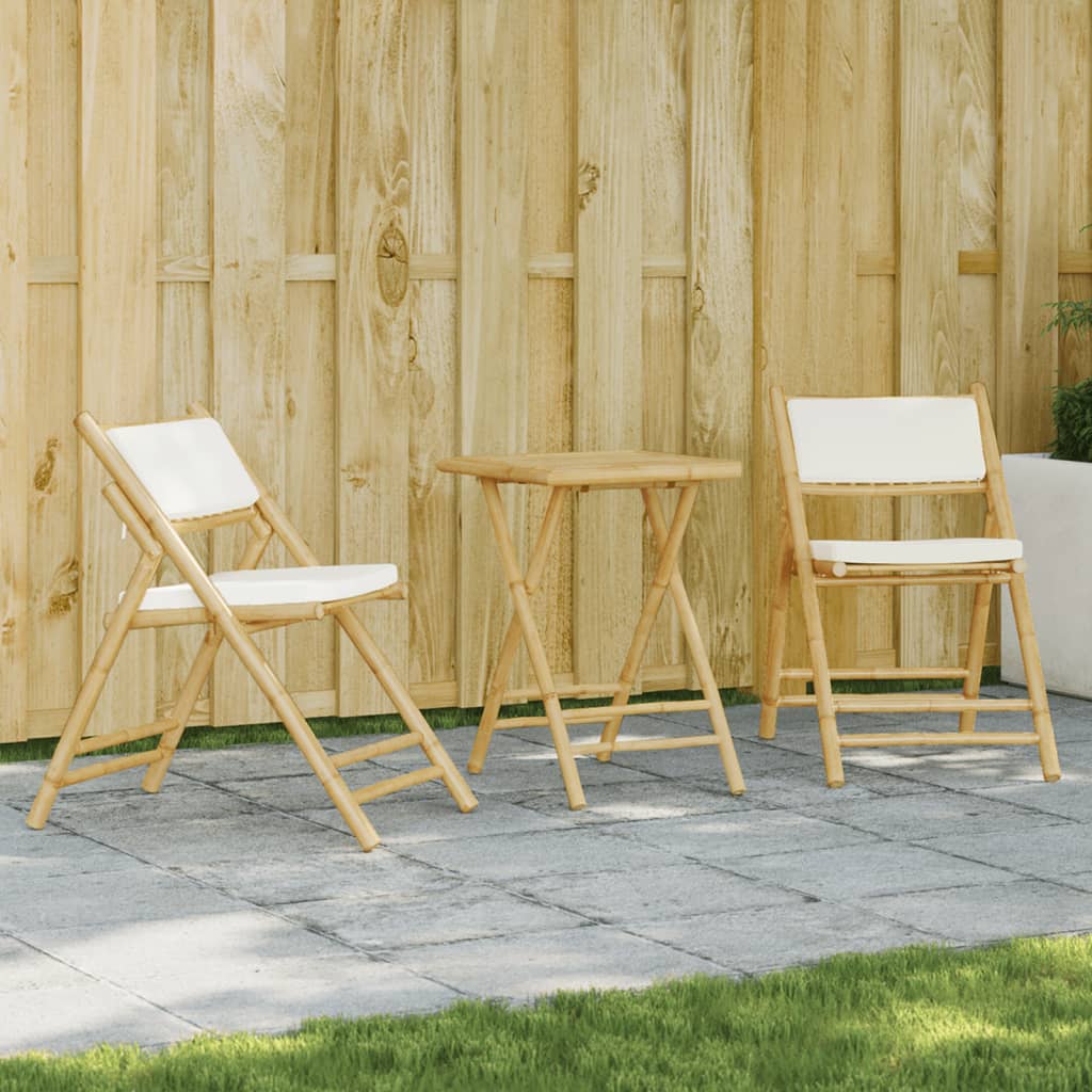 3-delige Bistroset inklapbaar met kussens bamboe crèmewit is nu te koop bij PeponiXL, paradijselijk wonen!