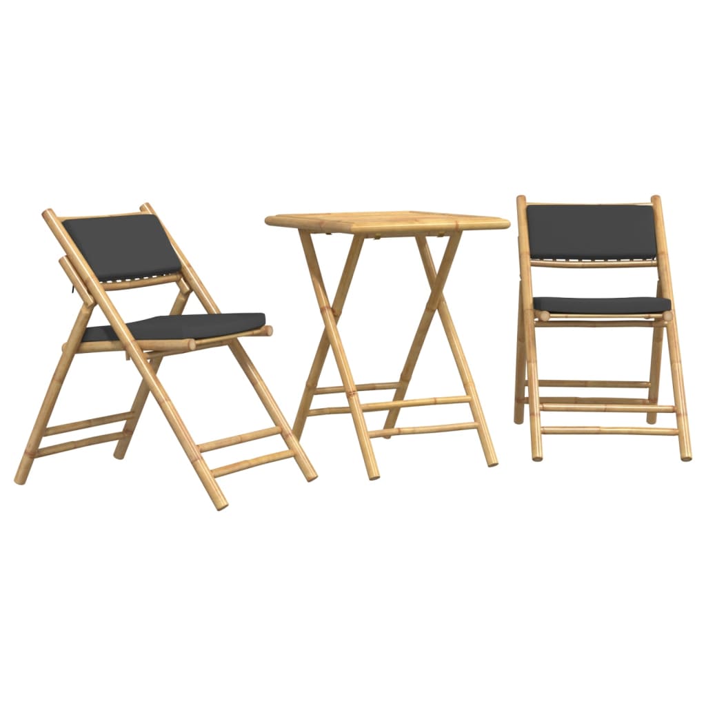3-delige Bistroset inklapbaar met kussens bamboe donkergrijs is nu te koop bij PeponiXL, paradijselijk wonen!