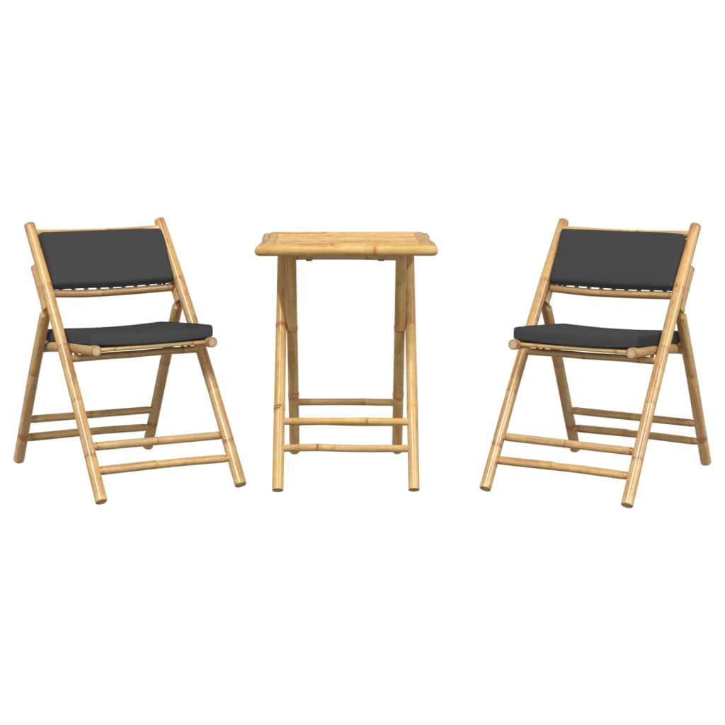 3-delige Bistroset inklapbaar met kussens bamboe donkergrijs is nu te koop bij PeponiXL, paradijselijk wonen!