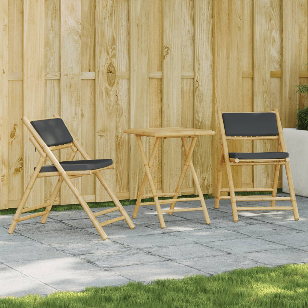 3-delige Bistroset inklapbaar met kussens bamboe donkergrijs is nu te koop bij PeponiXL, paradijselijk wonen!