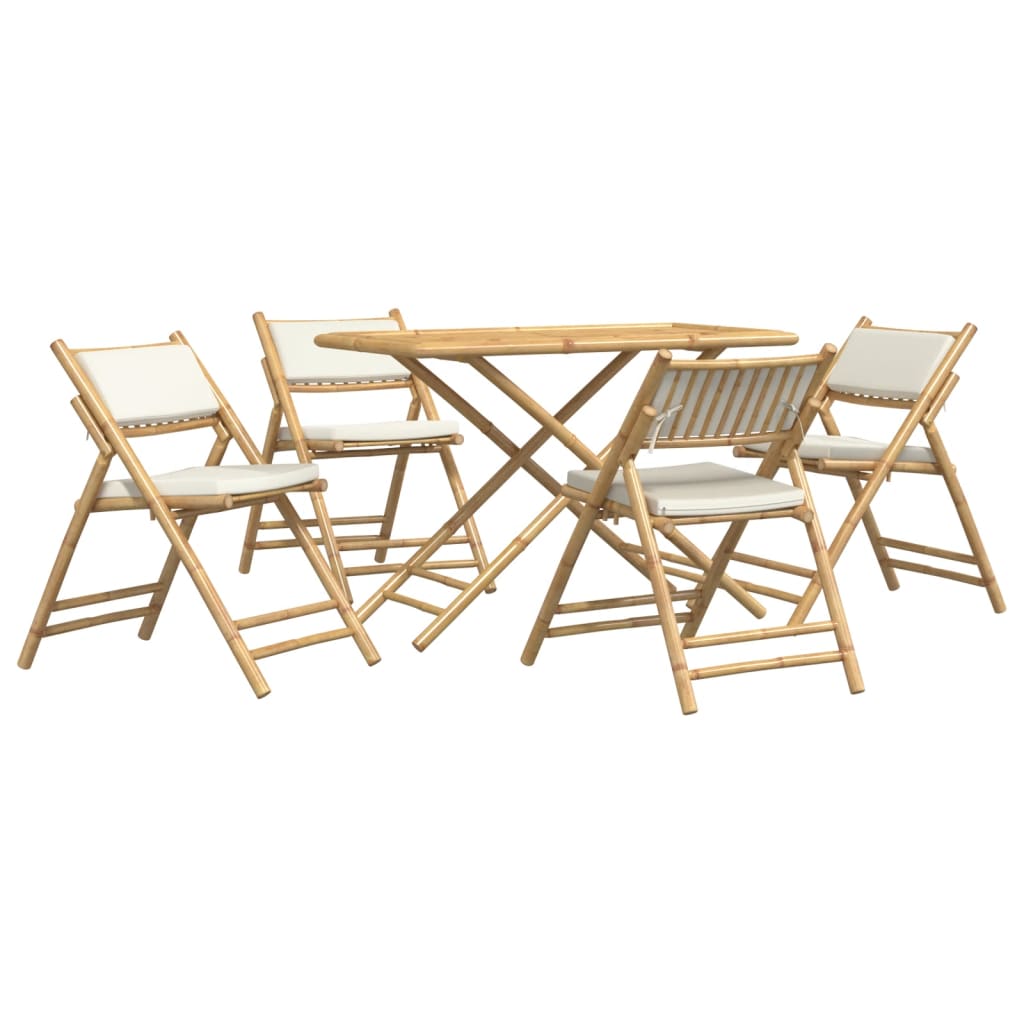 5-delige Bistroset inklapbaar met kussens bamboe crèmewit is nu te koop bij PeponiXL, paradijselijk wonen!