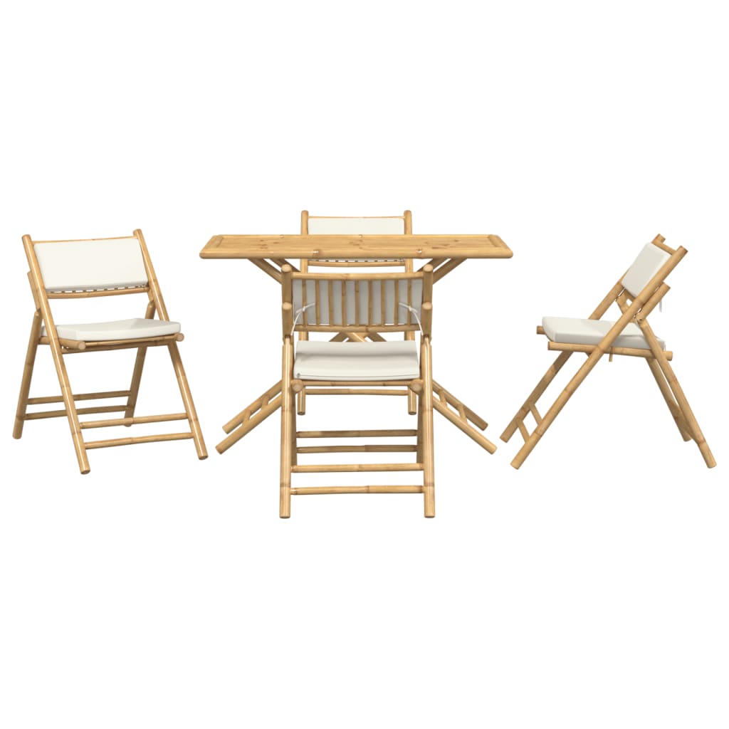 5-delige Bistroset inklapbaar met kussens bamboe crèmewit is nu te koop bij PeponiXL, paradijselijk wonen!