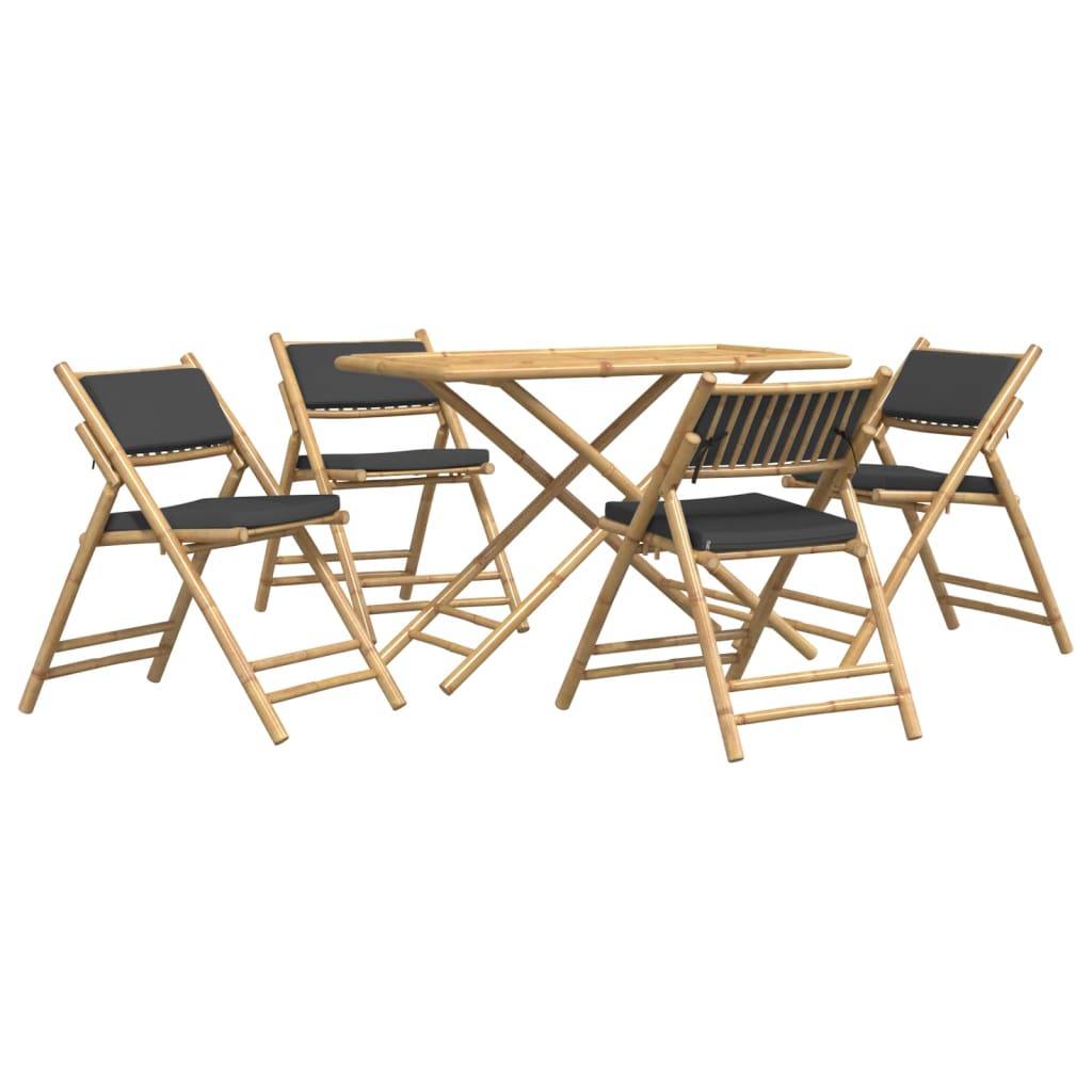 5-delige Bistroset inklapbaar met kussens bamboe donkergrijs is nu te koop bij PeponiXL, paradijselijk wonen!