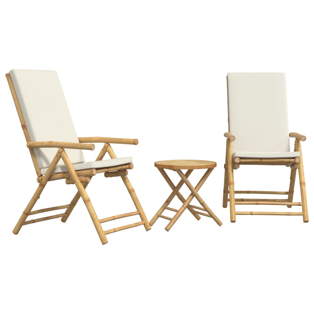 3-delige Bistroset inklapbaar met kussens bamboe crèmewit is nu te koop bij PeponiXL, paradijselijk wonen!