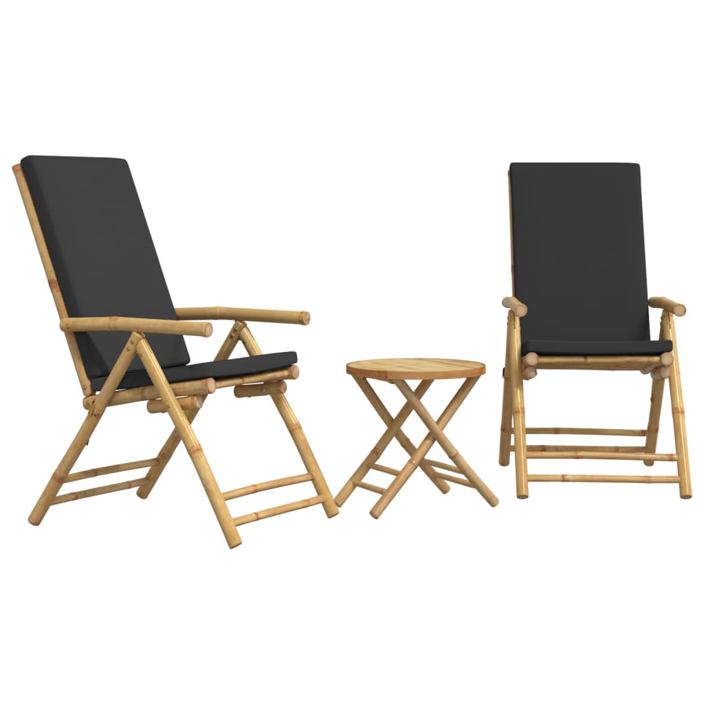 3-delige Bistroset inklapbaar met kussens bamboe donkergrijs is nu te koop bij PeponiXL, paradijselijk wonen!
