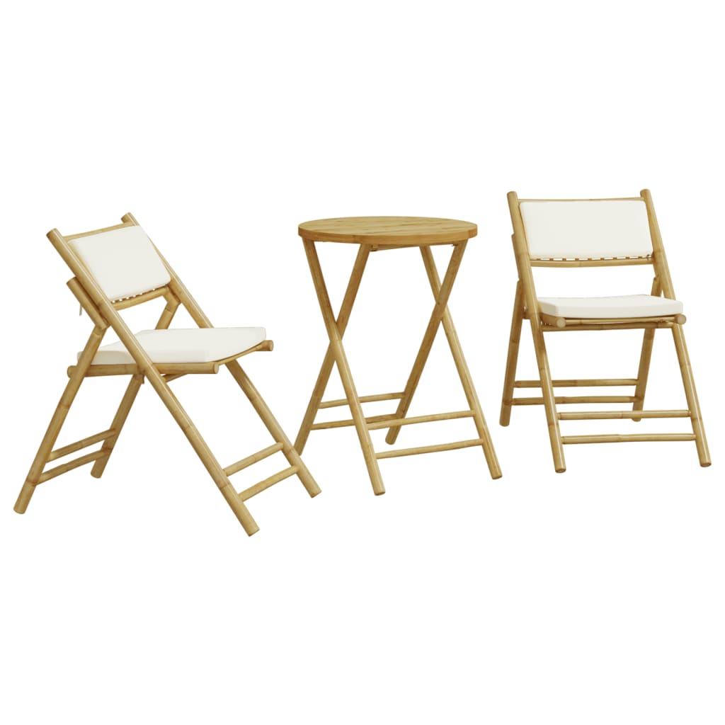 3-delige Bistroset inklapbaar met kussens bamboe crèmewit is nu te koop bij PeponiXL, paradijselijk wonen!