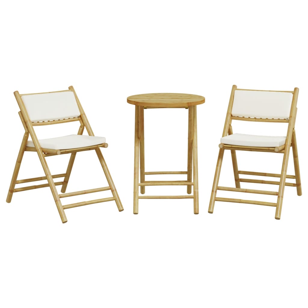 3-delige Bistroset inklapbaar met kussens bamboe crèmewit is nu te koop bij PeponiXL, paradijselijk wonen!