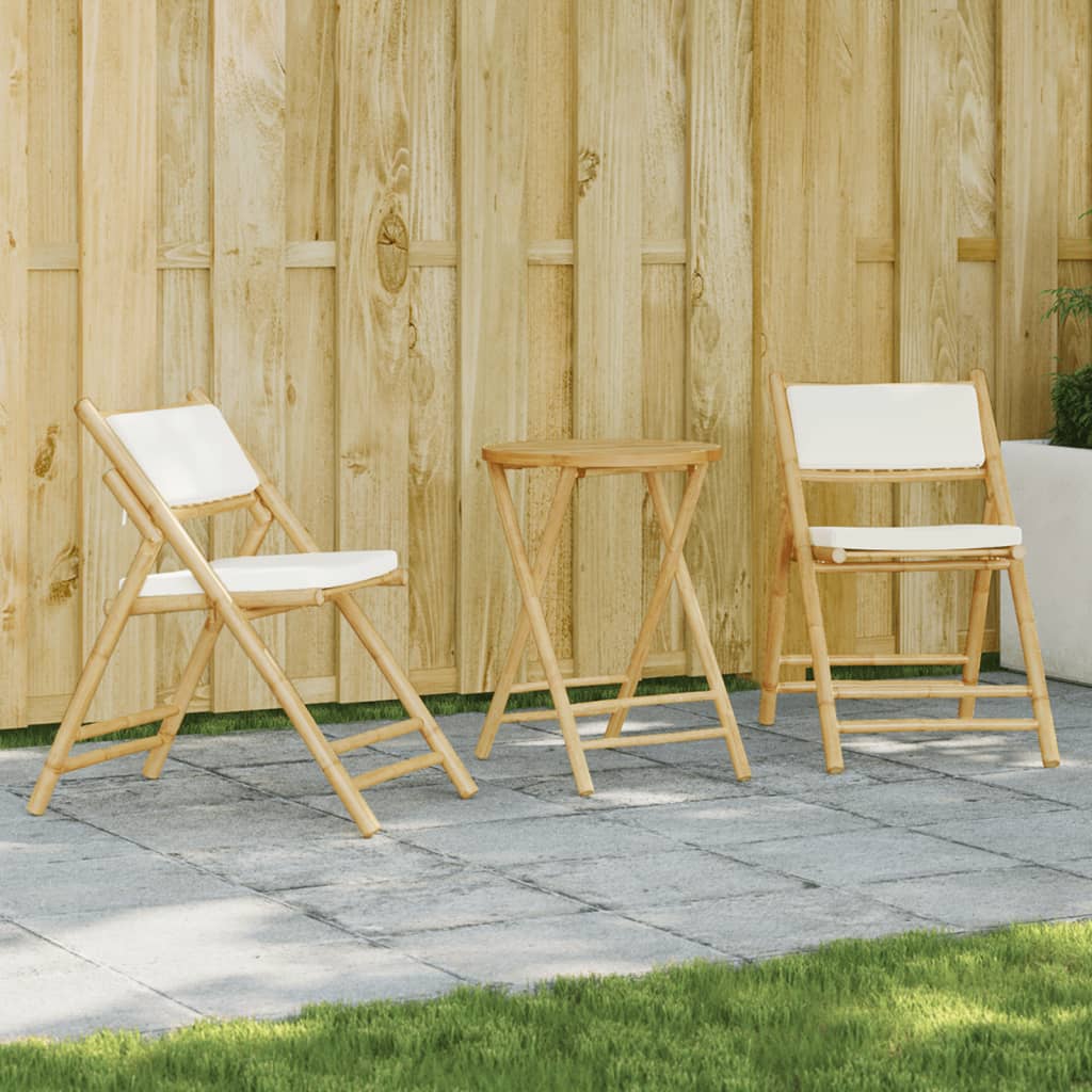 3-delige Bistroset inklapbaar met kussens bamboe crèmewit is nu te koop bij PeponiXL, paradijselijk wonen!