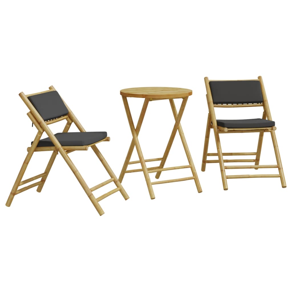 3-delige Bistroset inklapbaar met kussens bamboe donkergrijs is nu te koop bij PeponiXL, paradijselijk wonen!