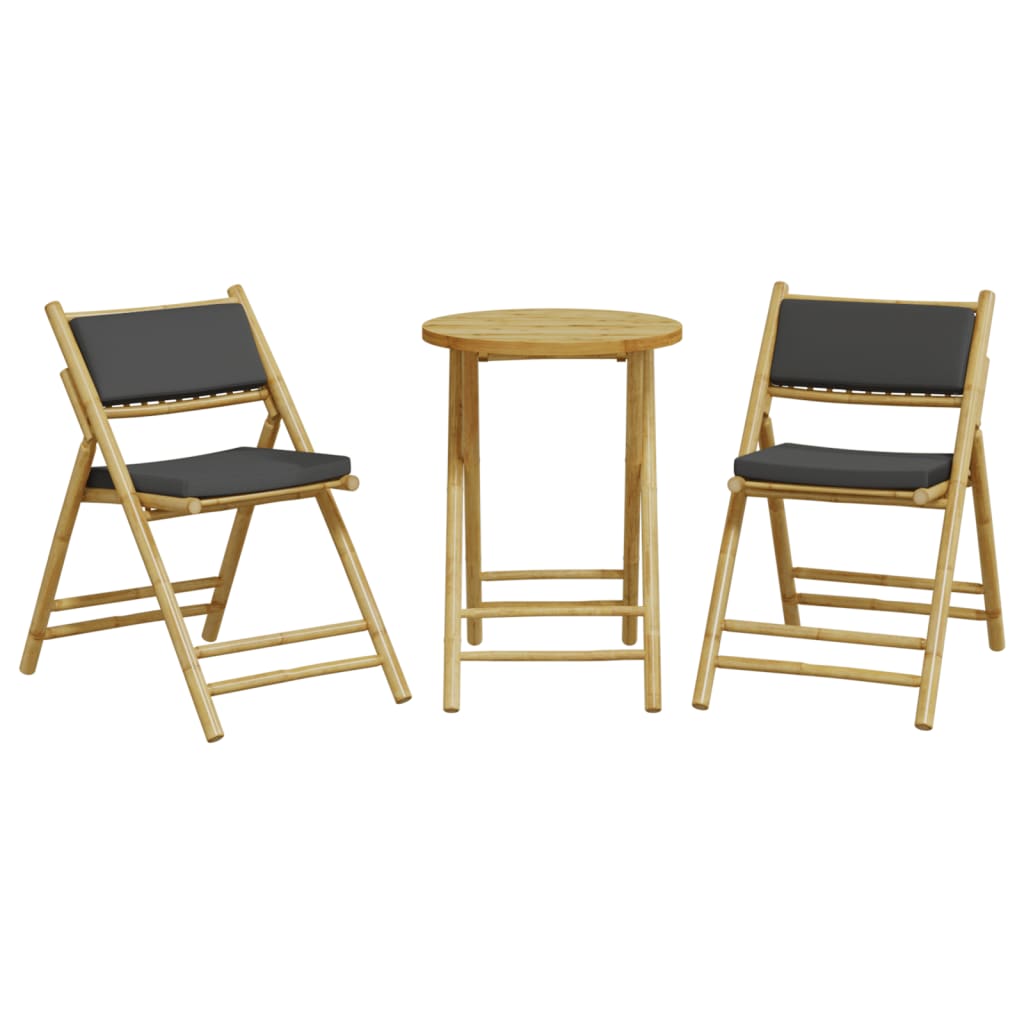 3-delige Bistroset inklapbaar met kussens bamboe donkergrijs is nu te koop bij PeponiXL, paradijselijk wonen!