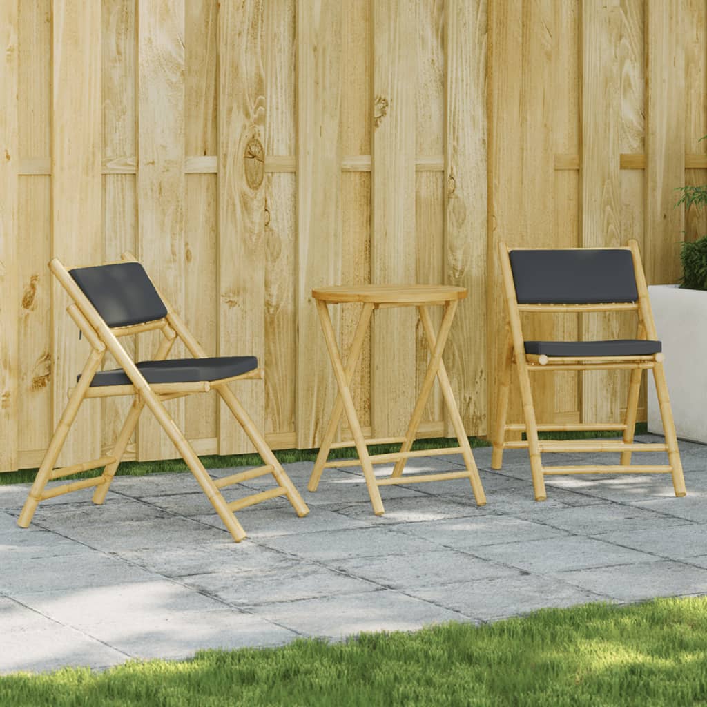 3-delige Bistroset inklapbaar met kussens bamboe donkergrijs is nu te koop bij PeponiXL, paradijselijk wonen!