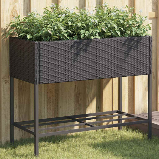 Plantenbakken met schap 2 st 90x40x75 poly rattan zwart is nu te koop bij PeponiXL, paradijselijk wonen!