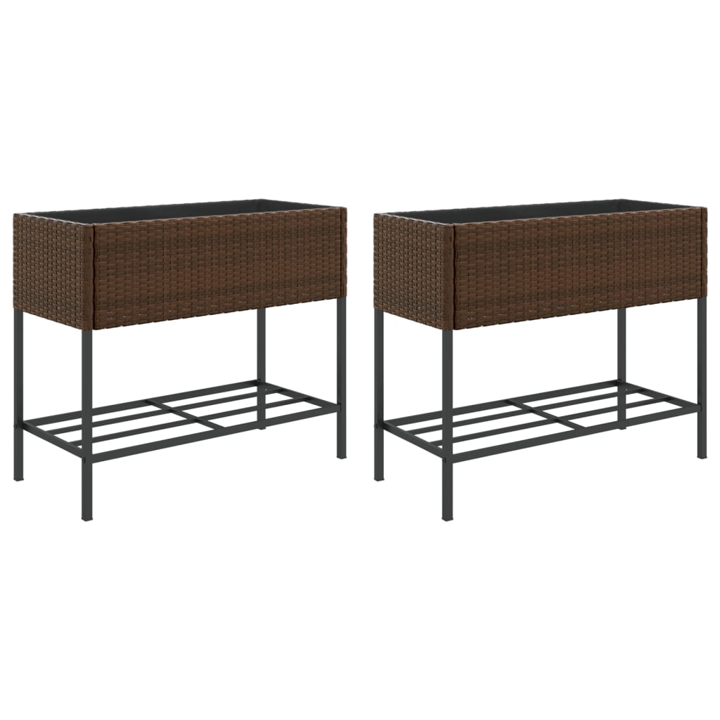 Plantenbakken met schap 2 st 90x40x75 poly rattan bruin is nu te koop bij PeponiXL, paradijselijk wonen!