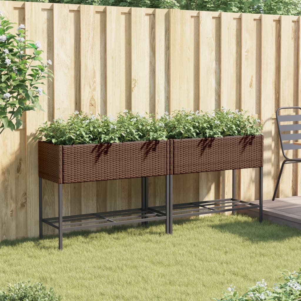 Plantenbakken met schap 2 st 90x40x75 poly rattan bruin is nu te koop bij PeponiXL, paradijselijk wonen!