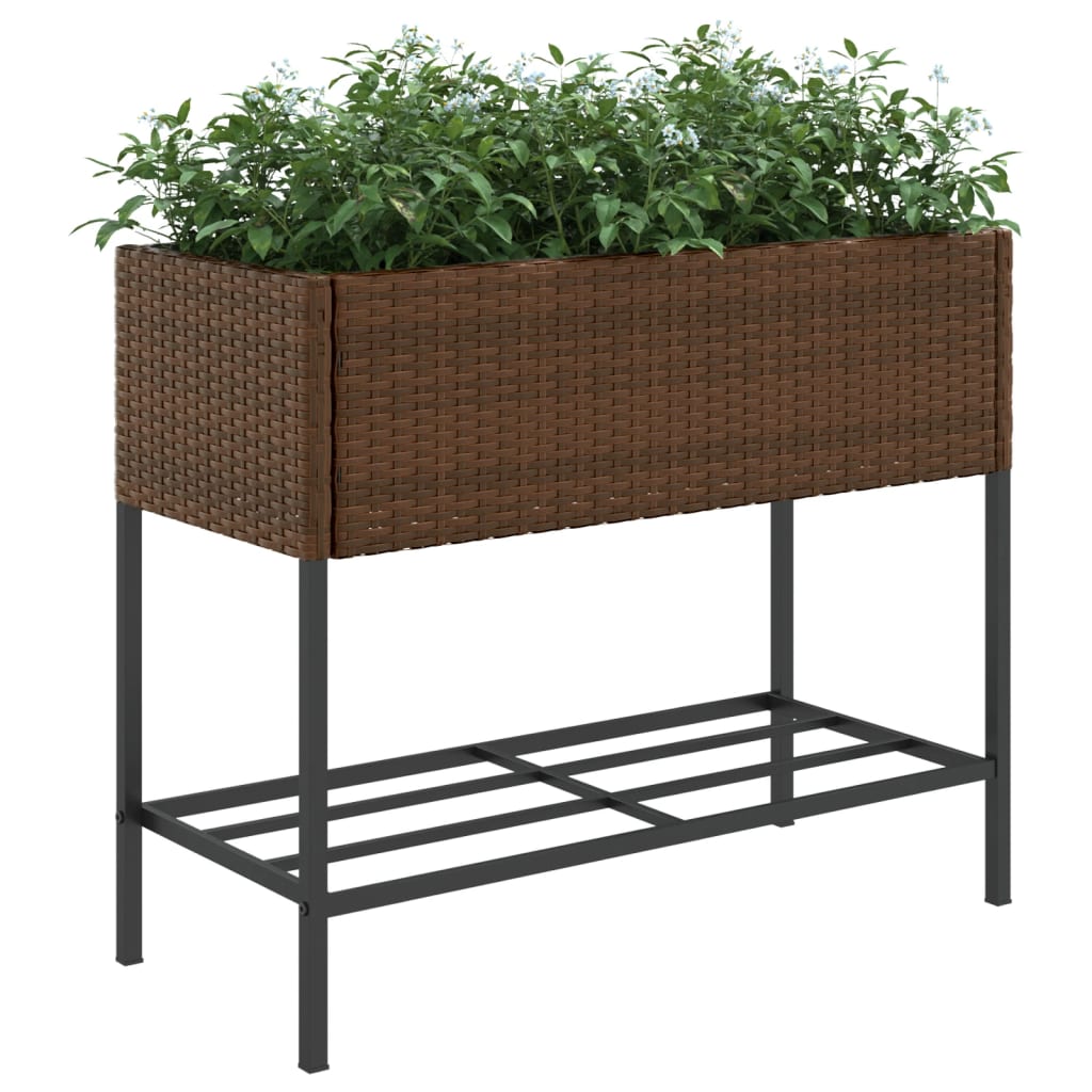 Plantenbakken met schap 2 st 90x40x75 poly rattan bruin is nu te koop bij PeponiXL, paradijselijk wonen!