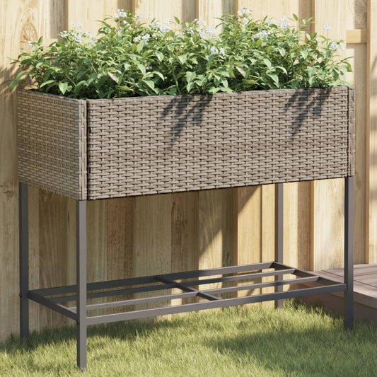 Plantenbakken met schap 2 st 90x40x75 poly rattan grijs is nu te koop bij PeponiXL, paradijselijk wonen!