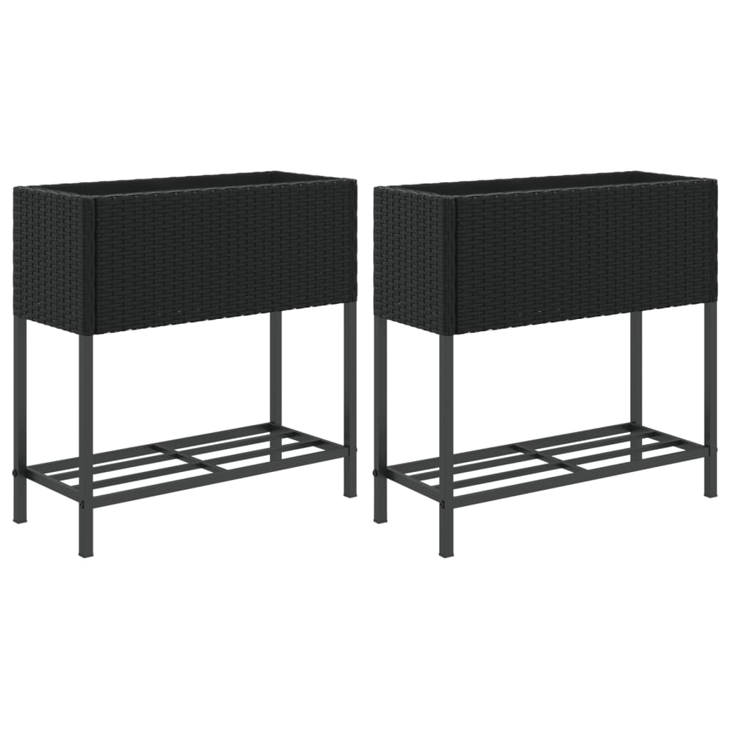 Plantenbakken met schap 2 st 70x28x70 poly rattan zwart is nu te koop bij PeponiXL, paradijselijk wonen!