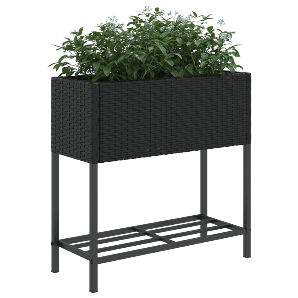 Plantenbakken met schap 2 st 70x28x70 poly rattan zwart is nu te koop bij PeponiXL, paradijselijk wonen!