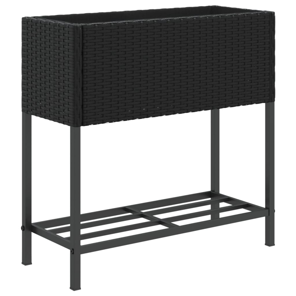 Plantenbakken met schap 2 st 70x28x70 poly rattan zwart is nu te koop bij PeponiXL, paradijselijk wonen!