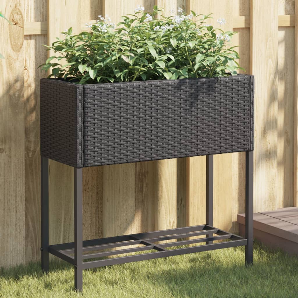 Plantenbakken met schap 2 st 70x28x70 poly rattan zwart is nu te koop bij PeponiXL, paradijselijk wonen!